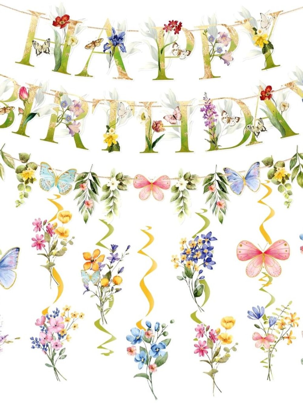 Wildflowers Butterfly Birthday Decorations Garden Flower Happy Birthday Banner w